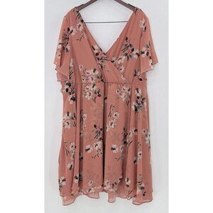 Torrid Plus Size Blush Floral Chiffon Wrap Midi Dress Sz‎ 4 Preppy Event No Belt